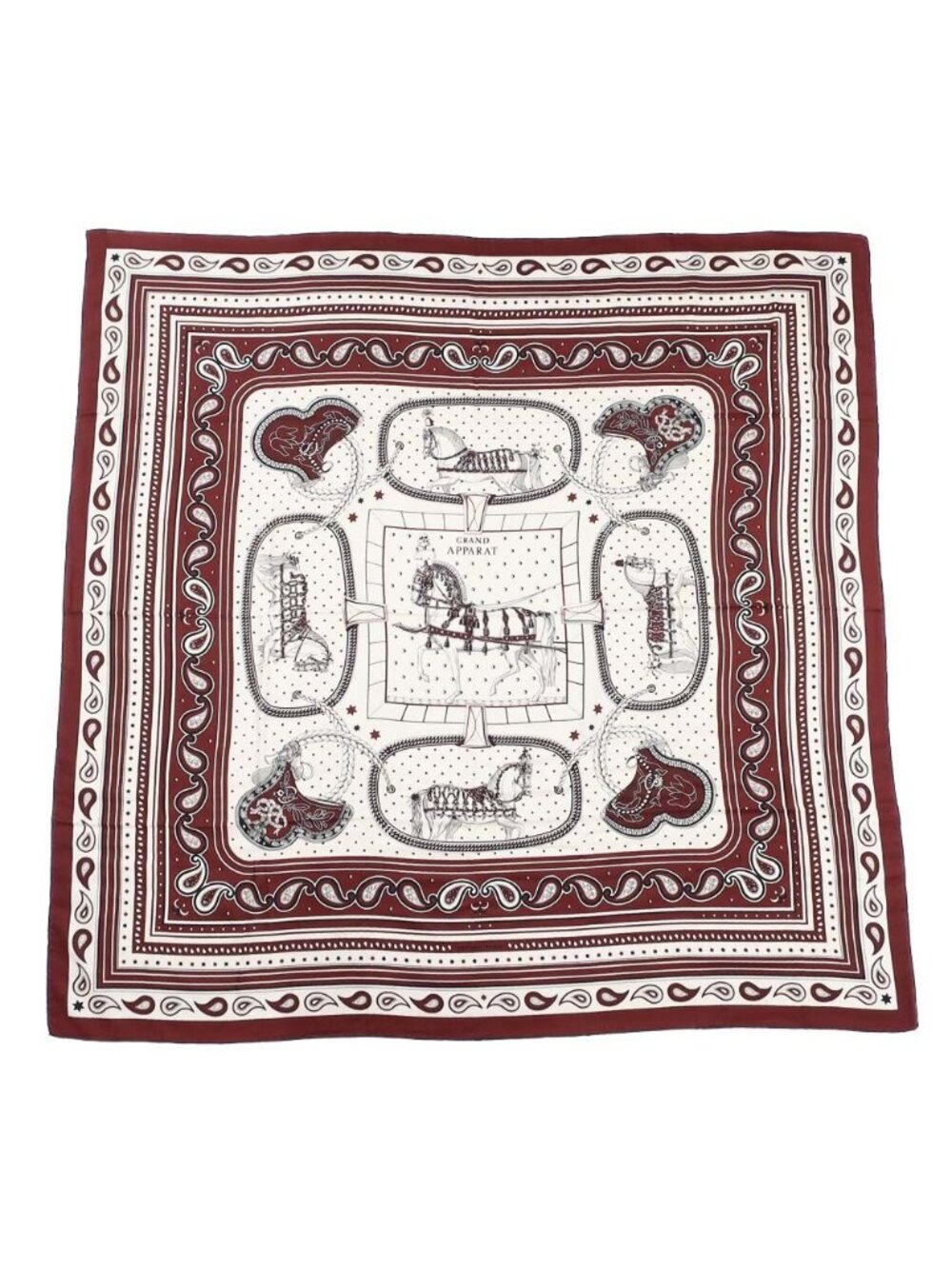 Hermes Carre Geant Grand Appara Bandana Scarf Cashmere Silk Rouge